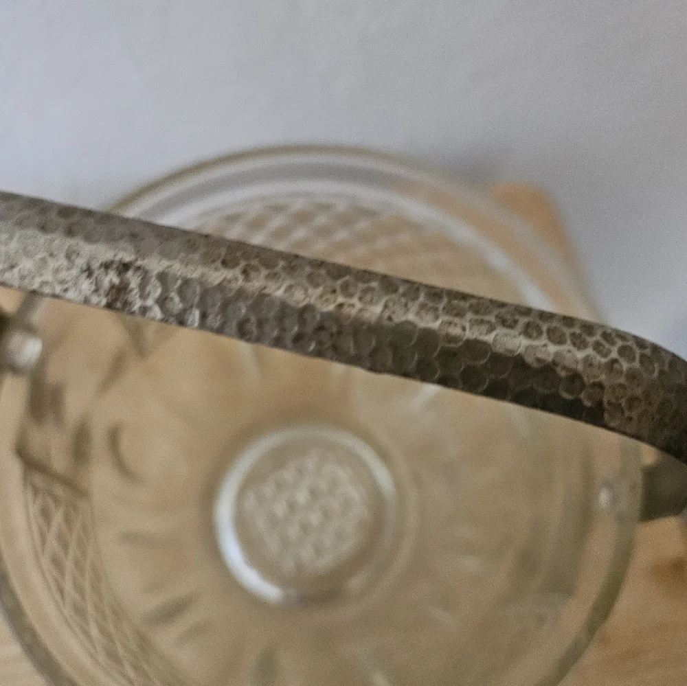 Vintage Glass Ice Bucket with Hammered Silver Handle